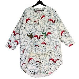 Vintage 90s Women's Christmas Polar‎ Bear Graphic Print Pajama Top Nightgown